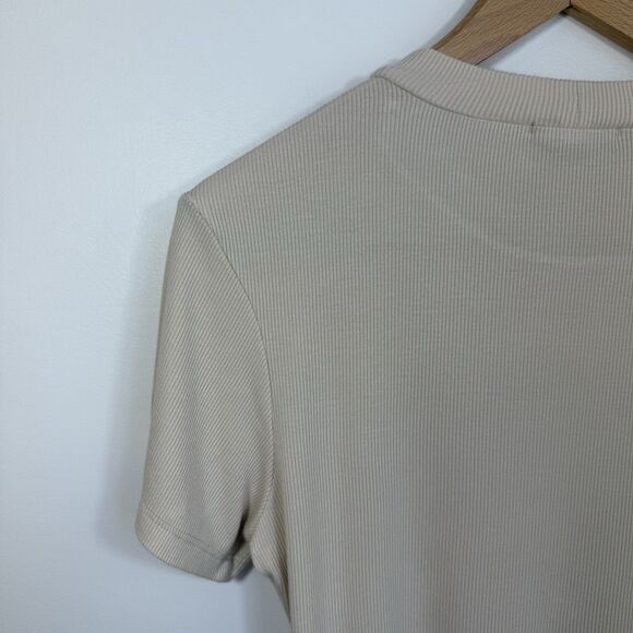 LNA Womens Crew Neck Ribbed Long Sleeve Crop Top Light Beige Size XS - Picture 3 of 8